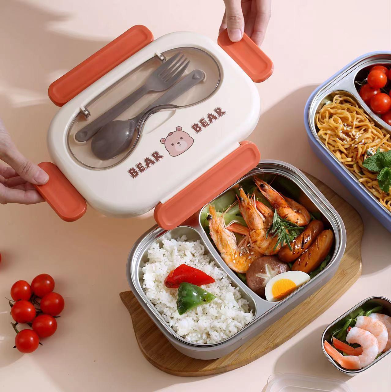 Cute Cartoon Bento - Stainless Steel Lunch Box with Spoon and Sauce Bowl for Kids 🍱 - Twisoo