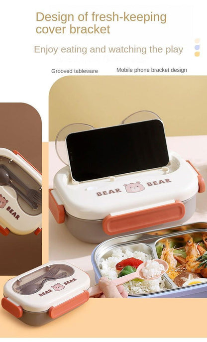 Cute Cartoon Bento - Stainless Steel Lunch Box with Spoon and Sauce Bowl for Kids 🍱 - Twisoo