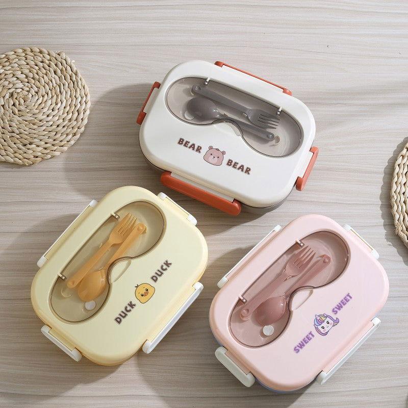 Cute Cartoon Bento - Stainless Steel Lunch Box with Spoon and Sauce Bowl for Kids 🍱 - Twisoo