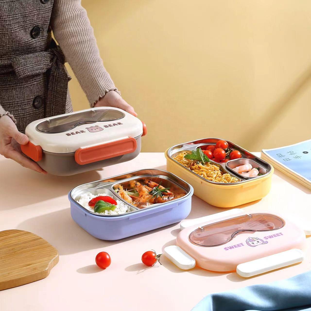 Cute Cartoon Bento - Stainless Steel Lunch Box with Spoon and Sauce Bowl for Kids 🍱 - Twisoo