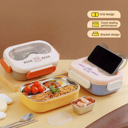 Cute Cartoon Bento - Stainless Steel Lunch Box with Spoon and Sauce Bowl for Kids 🍱 - Twisoo