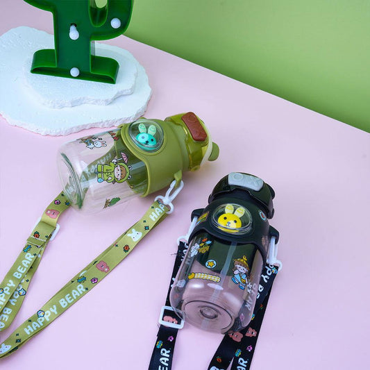 Cute Cartoon Plastic Water Bottle for Children with Portable Strap - Twisoo
