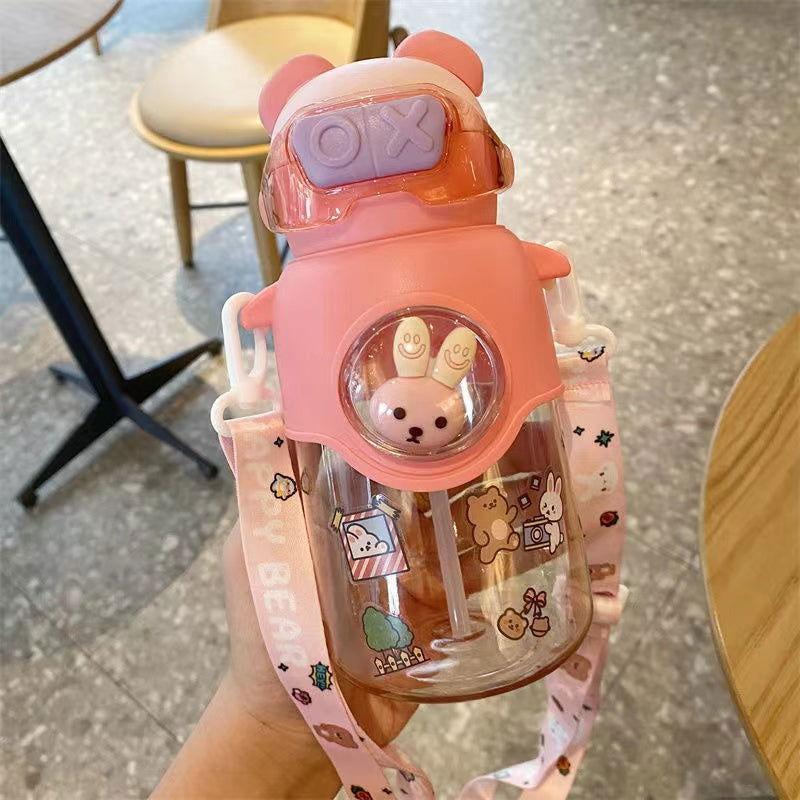 Cute Cartoon Plastic Water Bottle for Children with Portable Strap - Twisoo