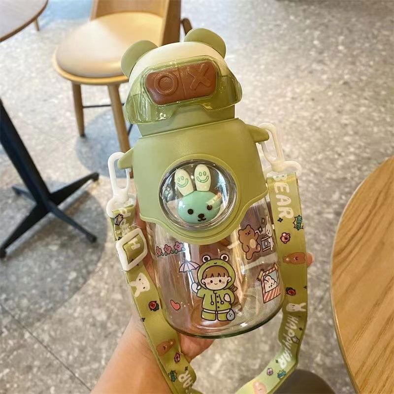 Cute Cartoon Plastic Water Bottle for Children with Portable Strap - Twisoo