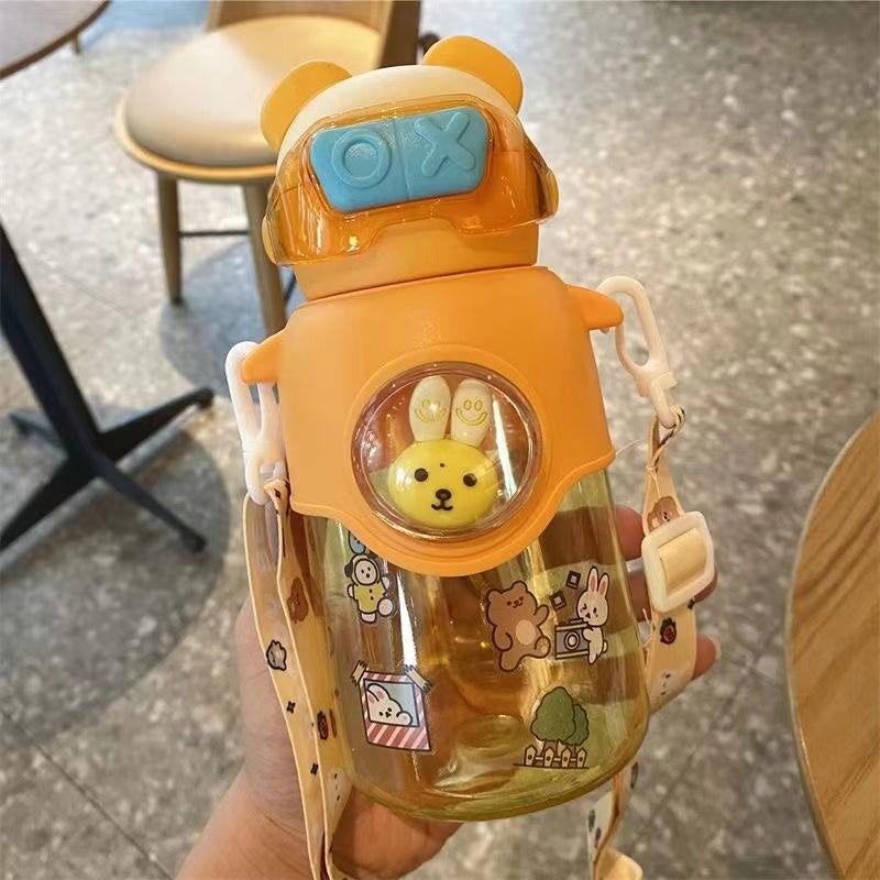 Cute Cartoon Plastic Water Bottle for Children with Portable Strap - Twisoo