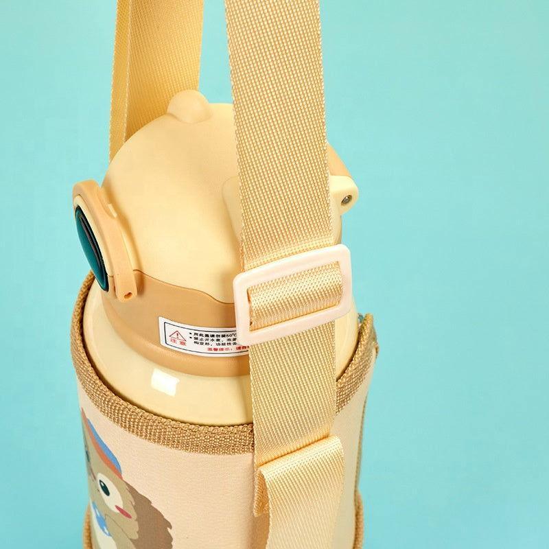 Cute Cartoon Stainless Steel School Water Bottle for Kids with Temperature Display with Portable Strap - Twisoo