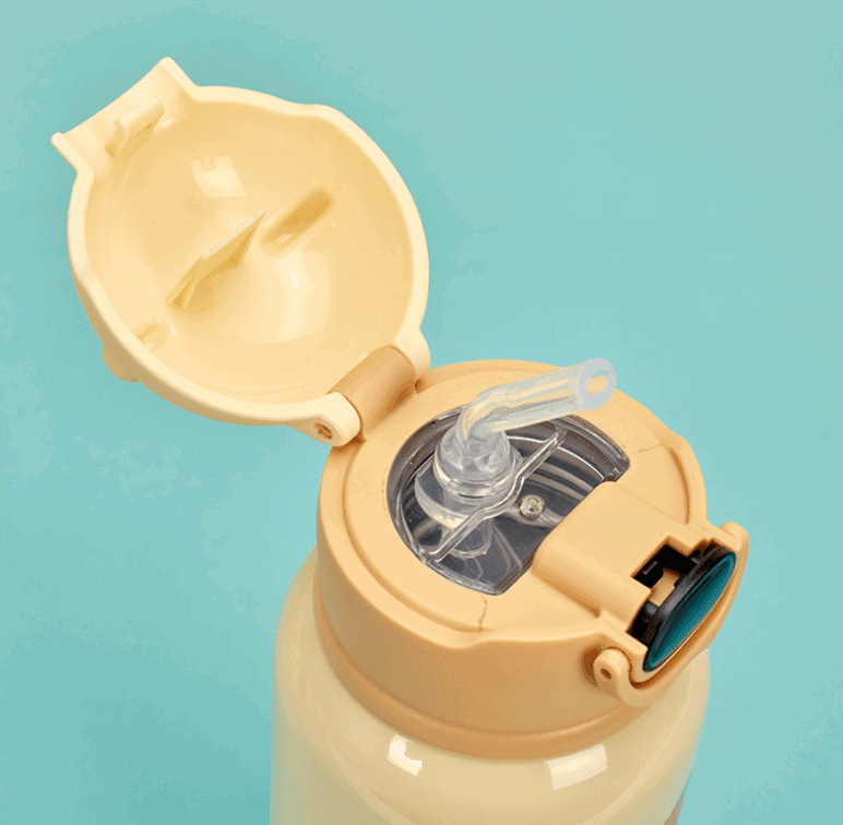 Cute Cartoon Stainless Steel School Water Bottle for Kids with Temperature Display with Portable Strap - Twisoo