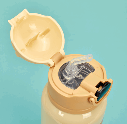 Cute Cartoon Stainless Steel School Water Bottle for Kids with Temperature Display with Portable Strap - Twisoo