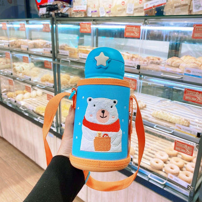 Cute Cat Stainless Steel School Water Bottle for Kids with Portable Strap - Twisoo