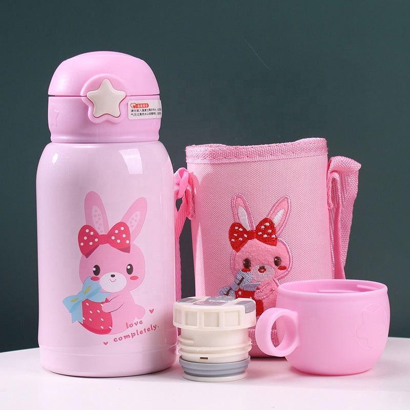 Cute Cat Stainless Steel School Water Bottle for Kids with Portable Strap - Twisoo