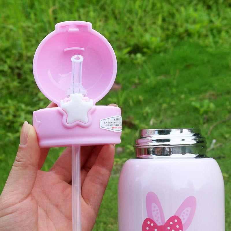Cute Cat Stainless Steel School Water Bottle for Kids with Portable Strap - Twisoo
