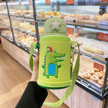 Cute Cat Stainless Steel School Water Bottle for Kids with Portable Strap - Twisoo