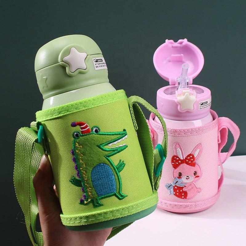 Cute Cat Stainless Steel School Water Bottle for Kids with Portable Strap - Twisoo