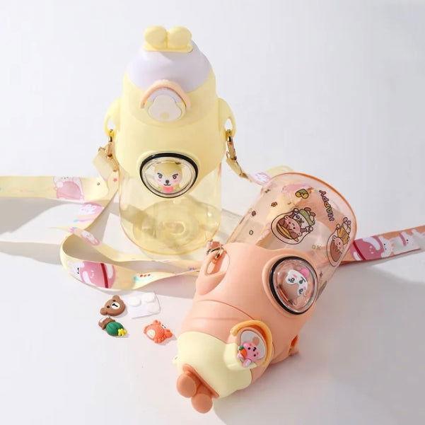 Cute Rabbit Plastic Water Bottle for Kids with Portable Strap - Twisoo