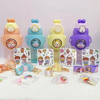 Cute Rabbit Plastic Water Bottle for Kids with Portable Strap - Twisoo