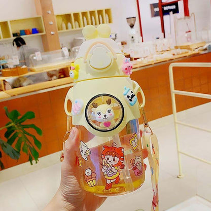 Cute Rabbit Plastic Water Bottle for Kids with Portable Strap - Twisoo