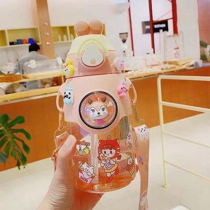 Cute Rabbit Plastic Water Bottle for Kids with Portable Strap - Twisoo