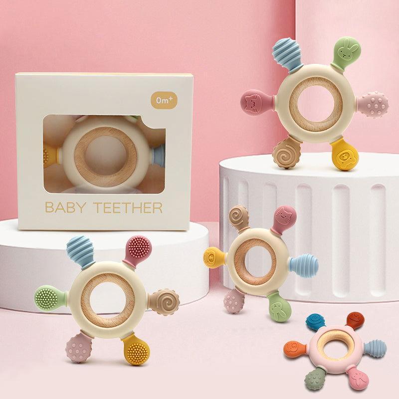 Cute & Stylish Multi Use Baby Teether - Wooden for Babies and Kids - Twisoo