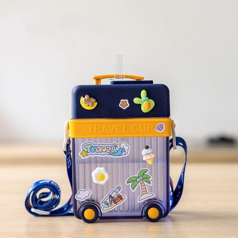 Cute Travel Trolly Cup Water Bottle for Kids with Portable Strap - Twisoo