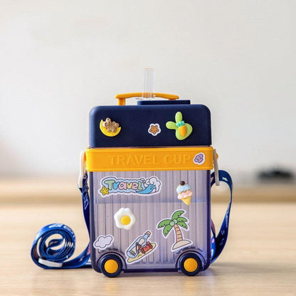 Cute Travel Trolly Cup Water Bottle for Kids with Portable Strap - Twisoo