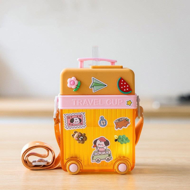 Cute Travel Trolly Cup Water Bottle for Kids with Portable Strap - Twisoo