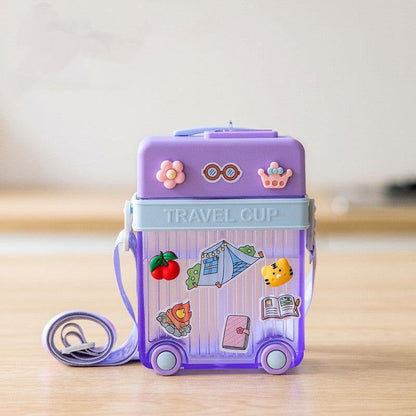 Cute Travel Trolly Cup Water Bottle for Kids with Portable Strap - Twisoo