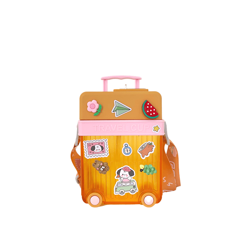 Cute Travel Trolly Cup Water Bottle for Kids with Portable Strap - Twisoo