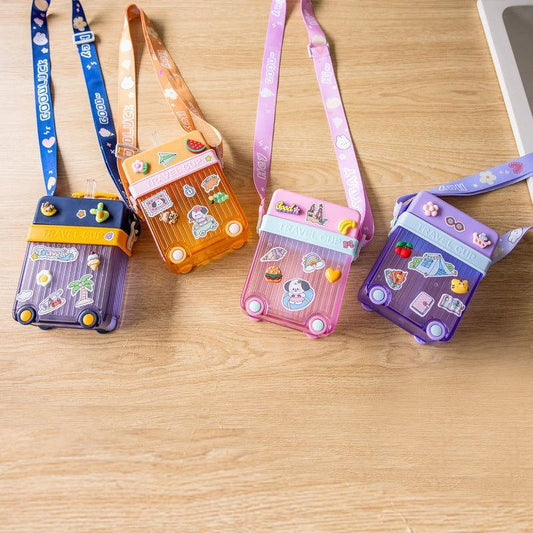 Cute Travel Trolly Cup Water Bottle for Kids with Portable Strap - Twisoo