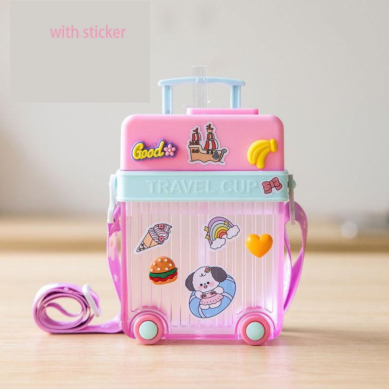 Cute Travel Trolly Cup Water Bottle for Kids with Portable Strap - Twisoo