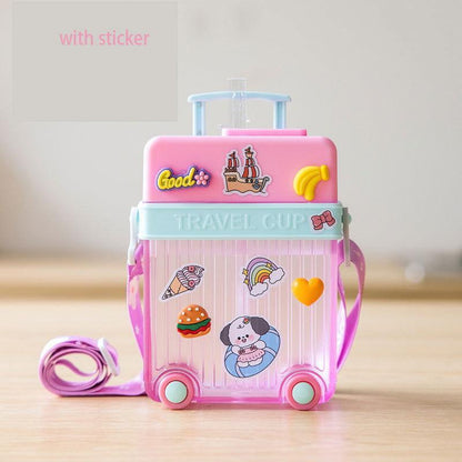 Cute Travel Trolly Cup Water Bottle for Kids with Portable Strap - Twisoo