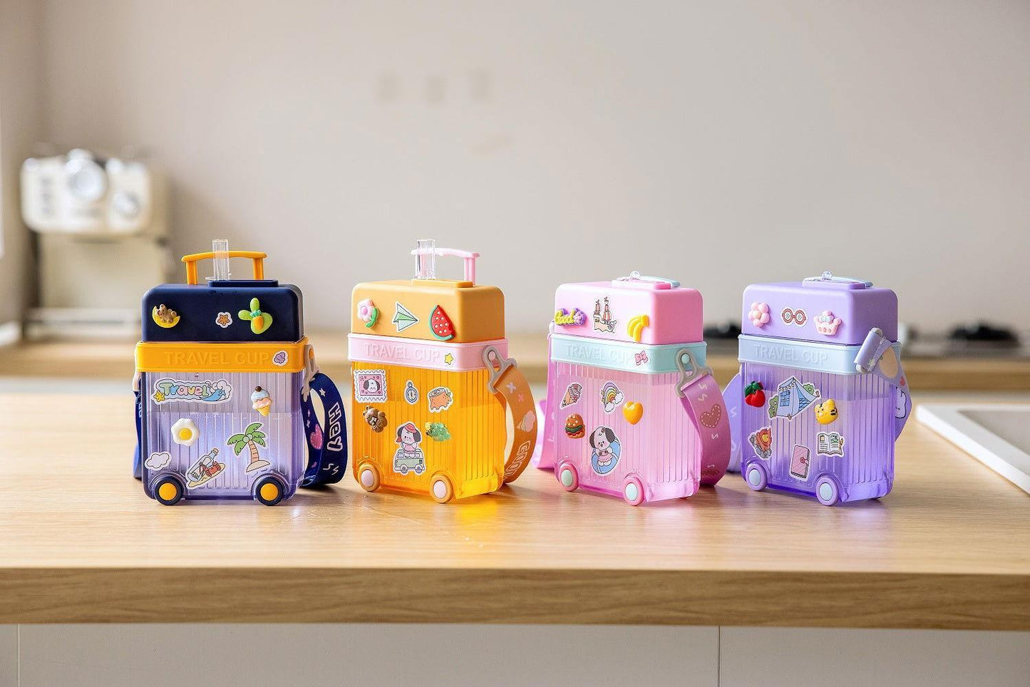 Cute Travel Trolly Cup Water Bottle for Kids with Portable Strap - Twisoo