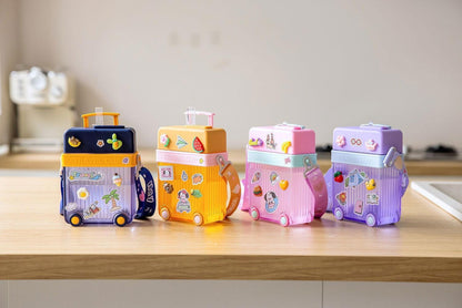 Cute Travel Trolly Cup Water Bottle for Kids with Portable Strap - Twisoo