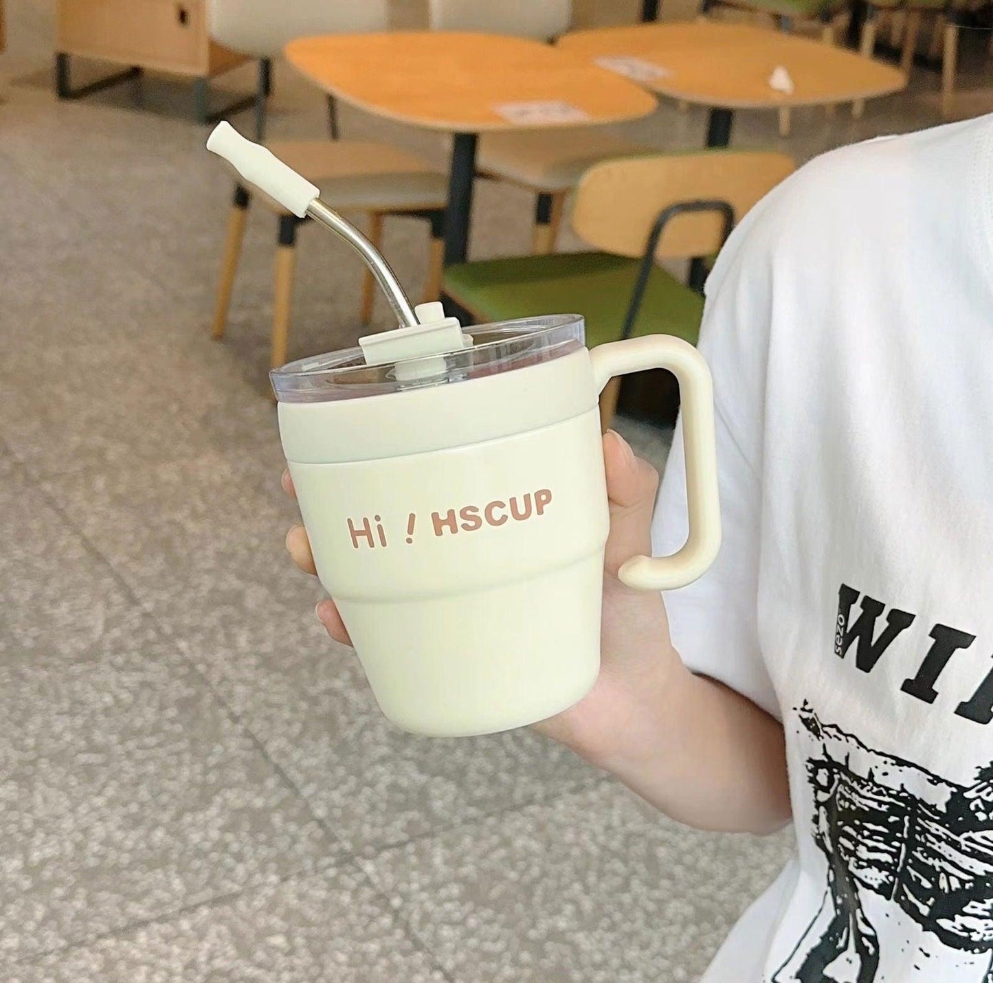 HS Coffee Cup with Straw and Handle for Office & Home - Twisoo