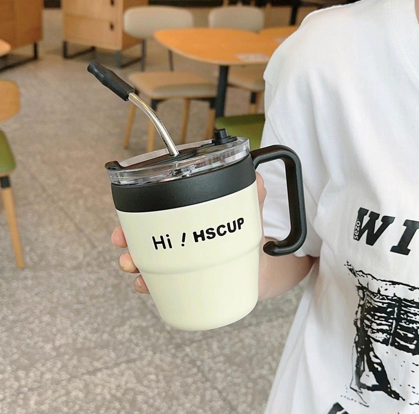 HS Coffee Cup with Straw and Handle for Office & Home - Twisoo