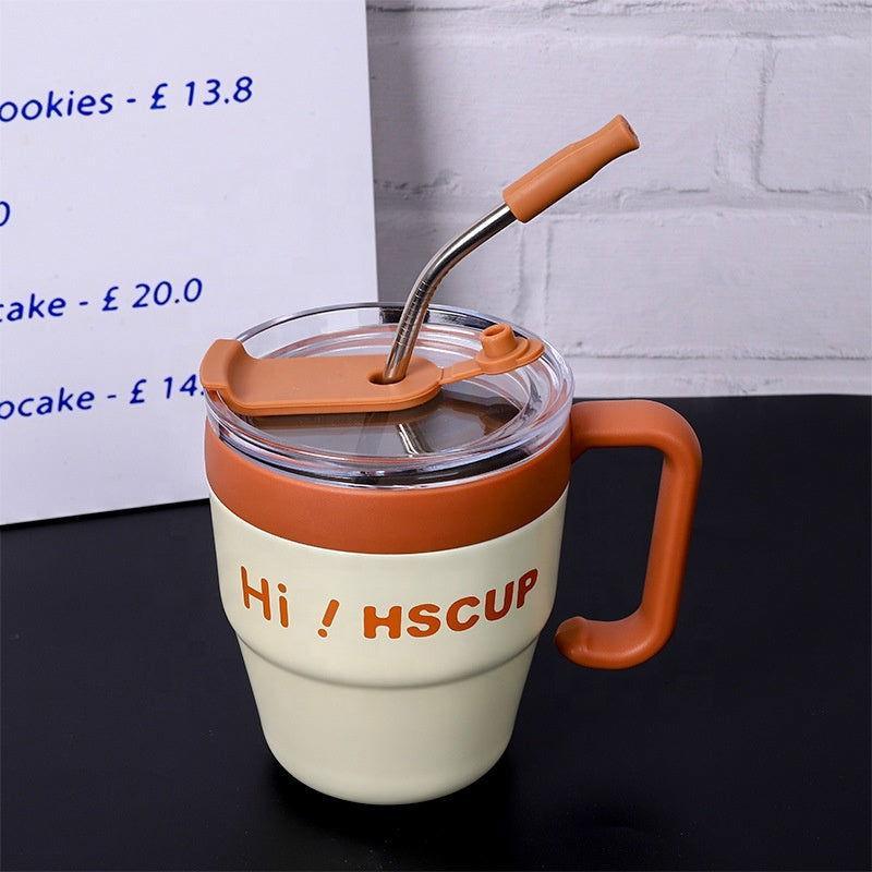 HS Coffee Cup with Straw and Handle for Office & Home - Twisoo