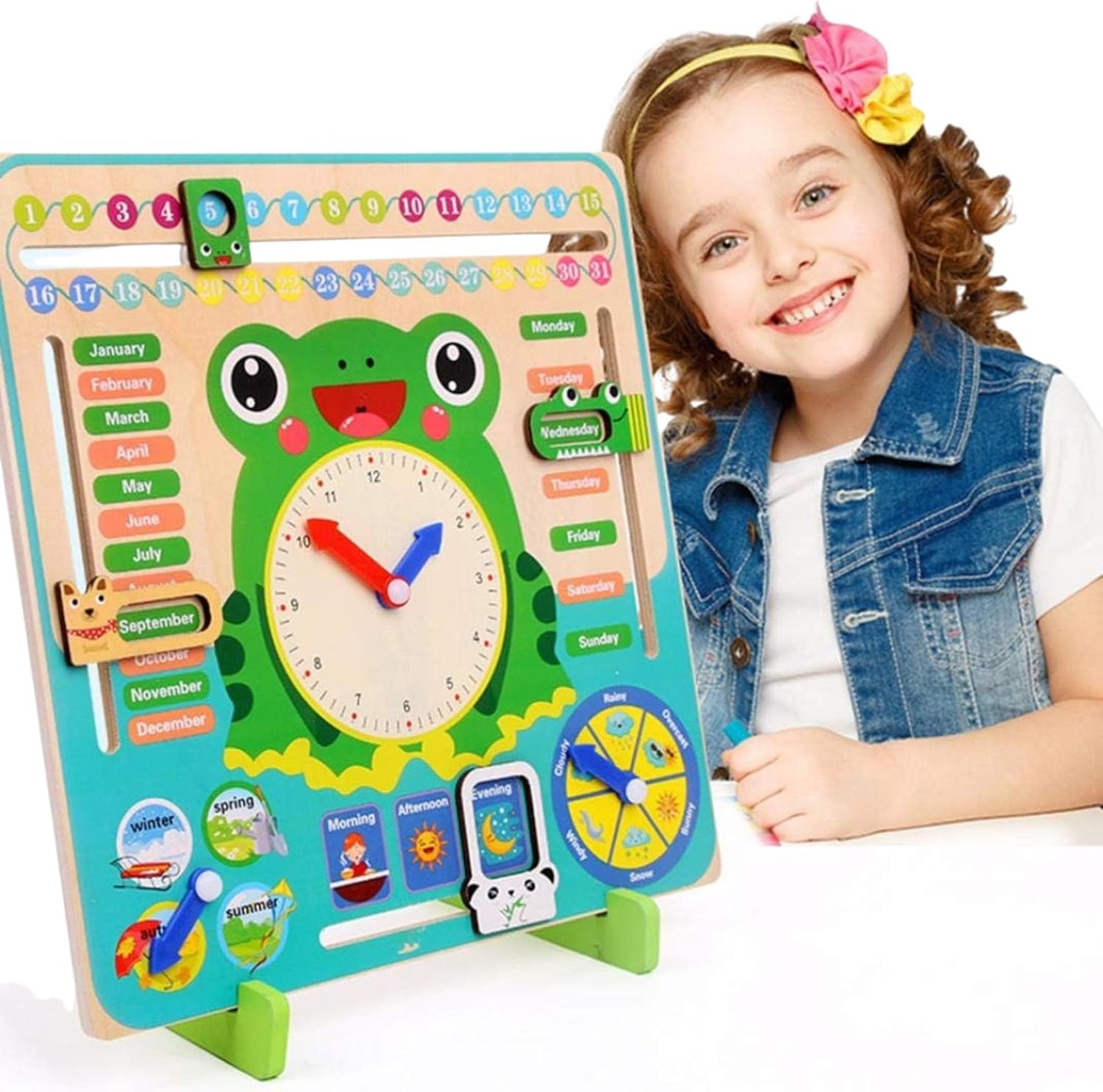 Montessori Wooden Calendar Clock Board for Kids – Multi-Functional Toy