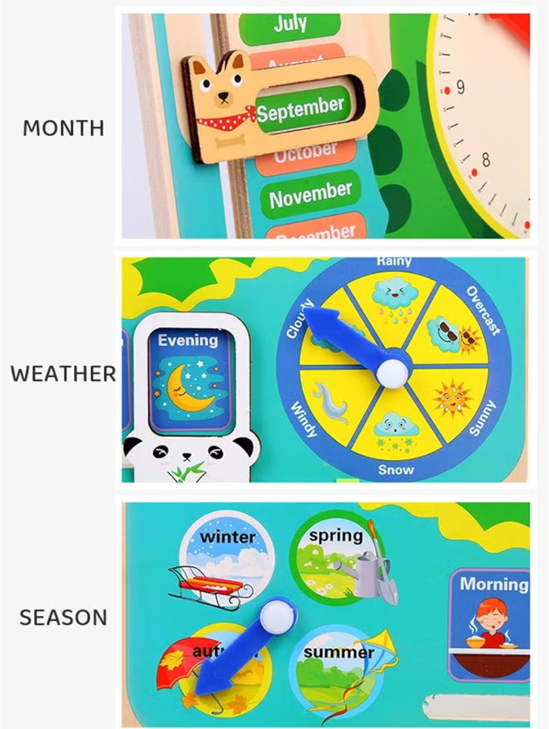 Montessori Wooden Calendar Clock Board for Kids – Multi-Functional Toy