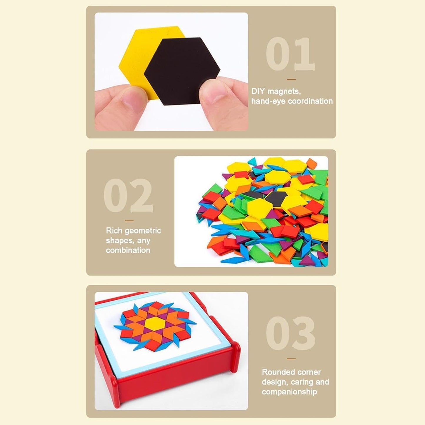 Tangram Puzzle Wooden Magnetic Blocks - Educational Geometric Toy