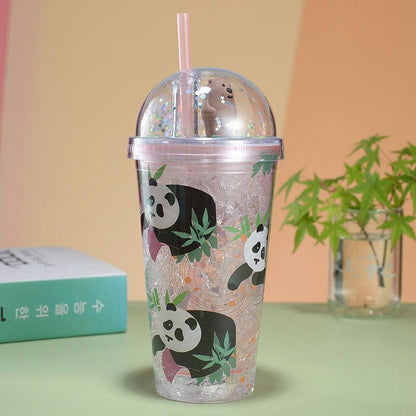 Panda Tumbler with Straw - Double Layer Plastic Cup for Girls - Twisoo