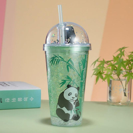 Panda Tumbler with Straw - Double Layer Plastic Cup for Girls - Twisoo