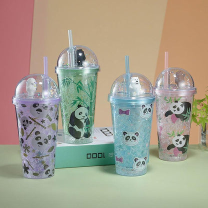 Panda Tumbler with Straw - Double Layer Plastic Cup for Girls - Twisoo
