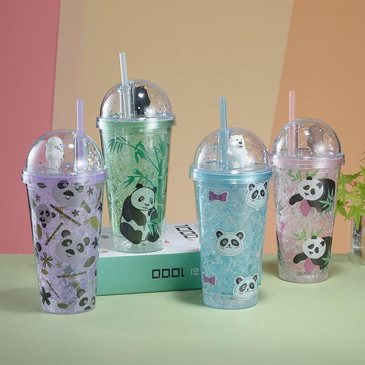 Panda Tumbler with Straw - Double Layer Plastic Cup for Girls - Twisoo