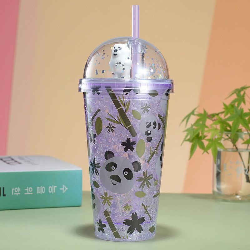 Panda Tumbler with Straw - Double Layer Plastic Cup for Girls - Twisoo