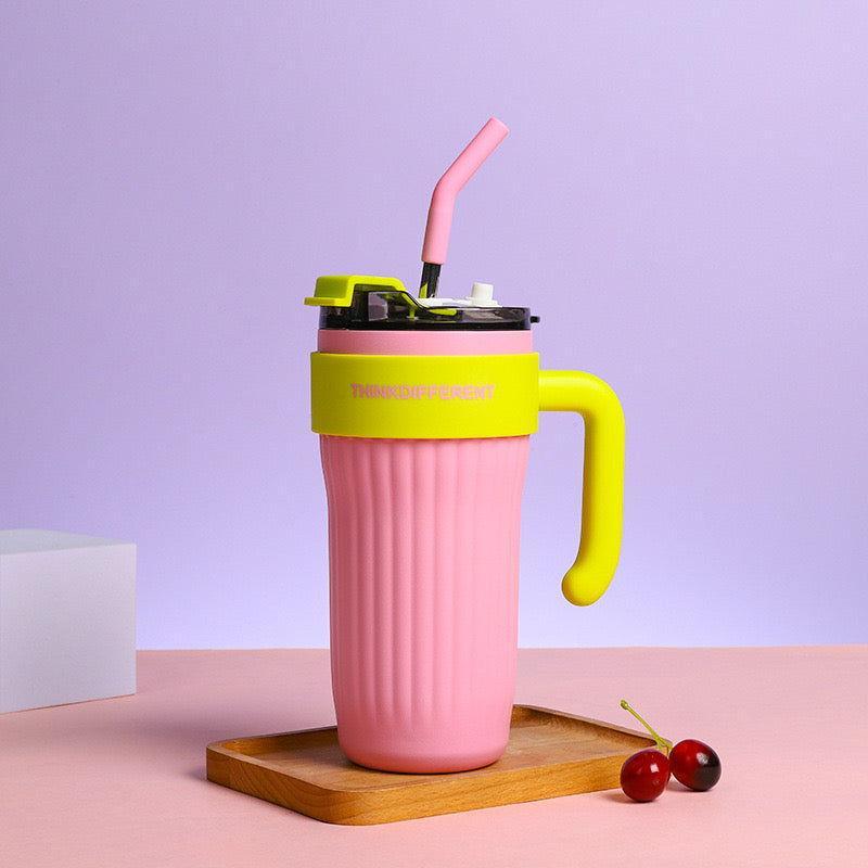 Stainless Steel Tumbler Mug | Coffee Cup with Handle and Straw - Twisoo