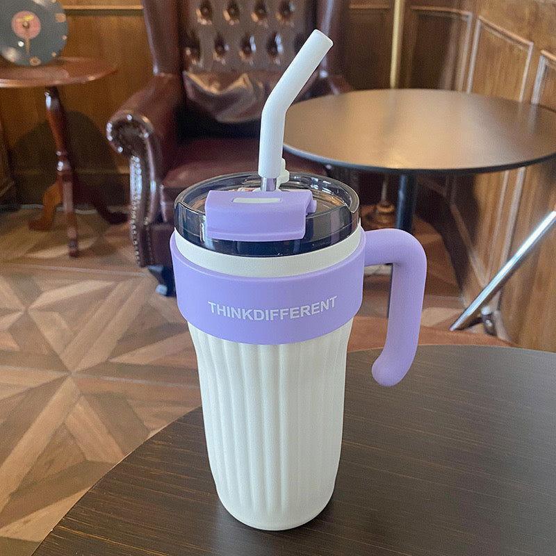 Stainless Steel Tumbler Mug | Coffee Cup with Handle and Straw - Twisoo