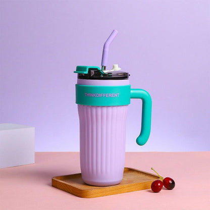 Stainless Steel Tumbler Mug | Coffee Cup with Handle and Straw - Twisoo