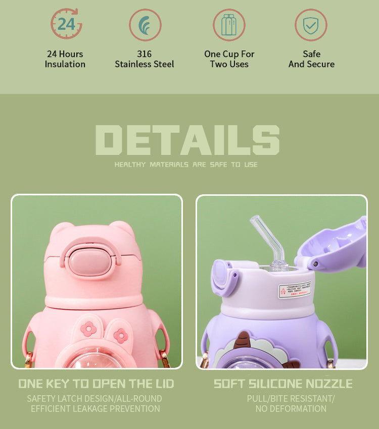Thermal Stainless Steel School Water Bottle for Kids with Portable Strap - Twisoo