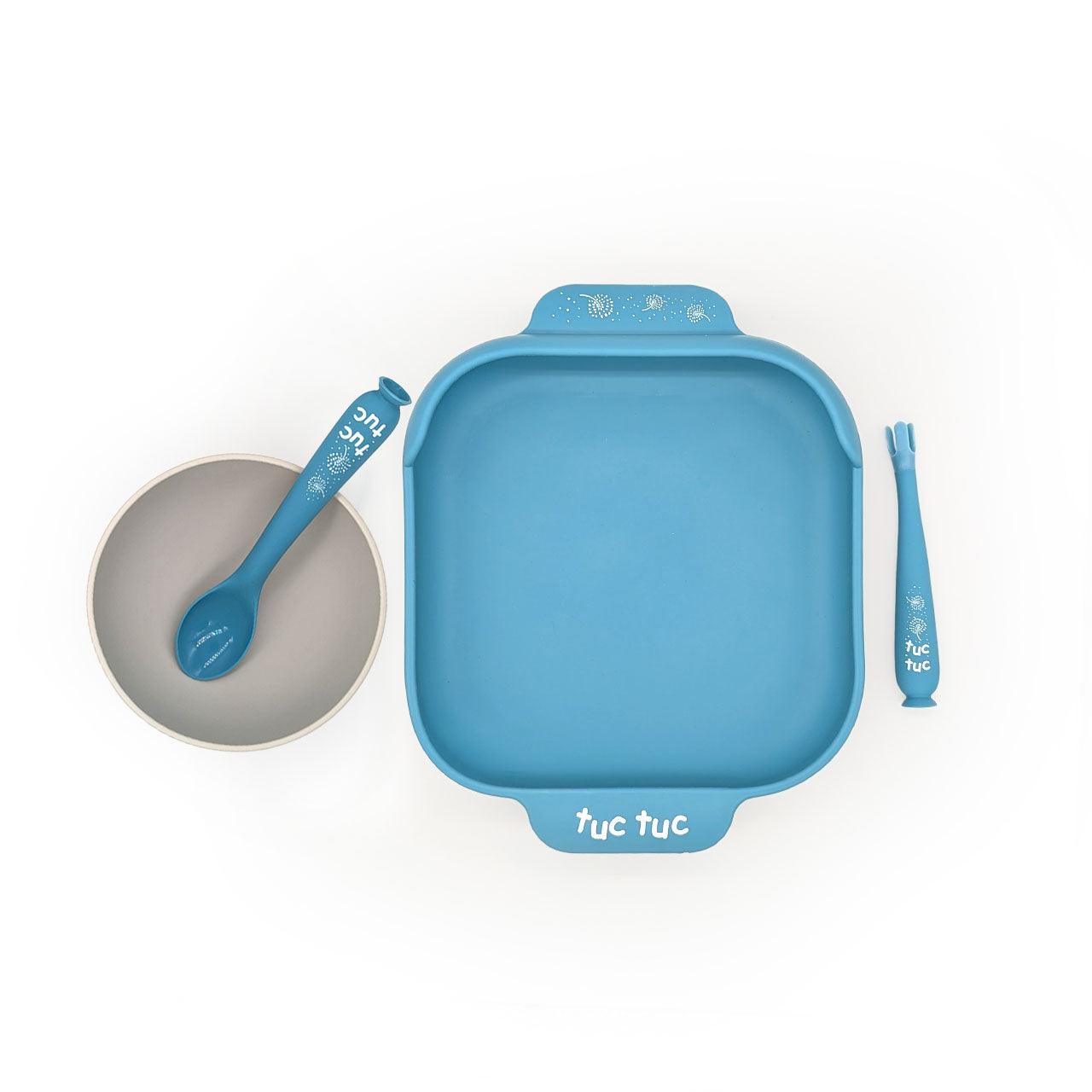 Tuc Tuc Baby Feeding Set – 3 - Piece Silicone Plate, Bowl, and Utensil Set - Twisoo