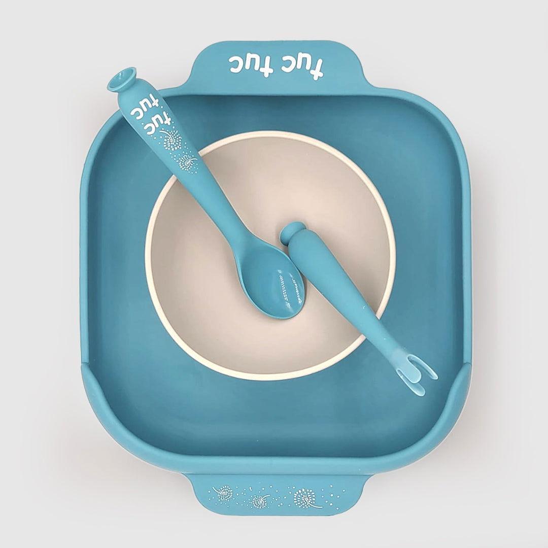 Tuc Tuc Baby Feeding Set – 3 - Piece Silicone Plate, Bowl, and Utensil Set - Twisoo