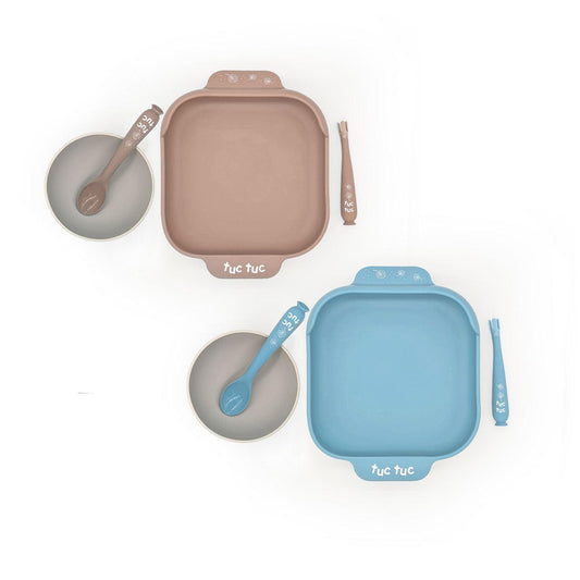 Tuc Tuc Baby Feeding Set – 3 - Piece Silicone Plate, Bowl, and Utensil Set - Twisoo